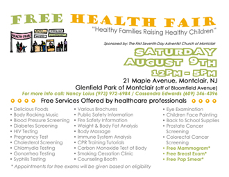 Health Fair, 8/9, contacts Nancy Louis/Cassandra Edwards ...click for more information.